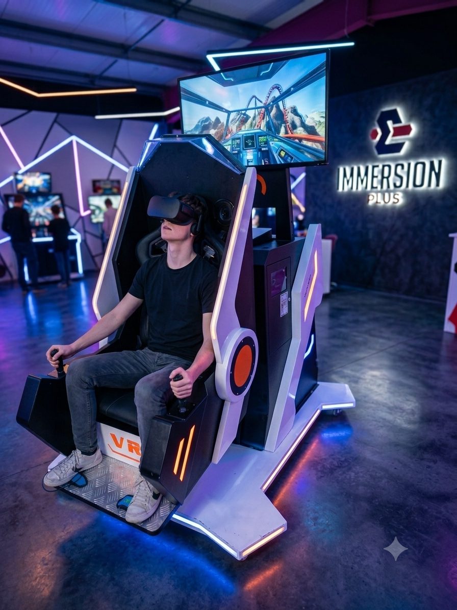 Joueur en immersion VR au néon
